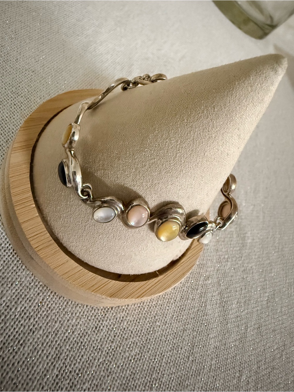 Carolyn Pollack sterling silver wavy link bracelet multicolored mother-of-pearl - Picture 3 of 4